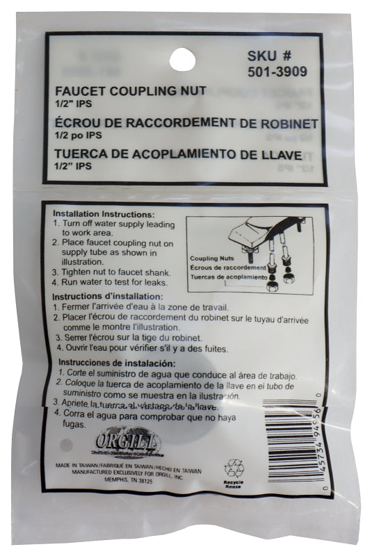 ProSource PMB-095 Faucet Coupling Nut, Brass, Silver, Chrome Plated