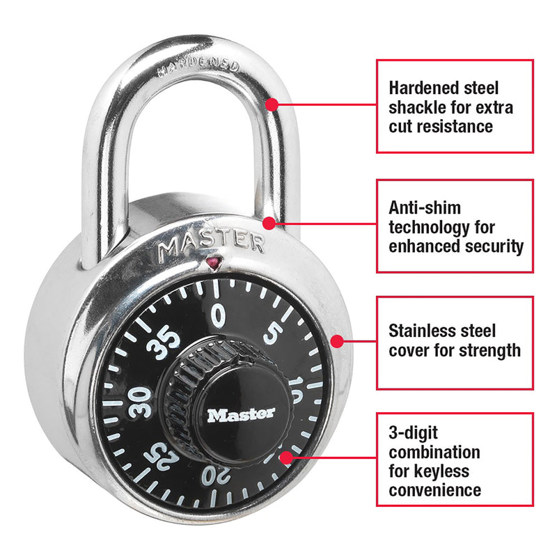 Master Lock 2-9/10 in. H X 1-7/8 in. W Steel Combination Dial Combination Padlock, Pack of 6