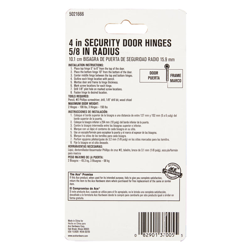 Ace 4 in. L Satin Brass Residential Door Hinge 3 pk