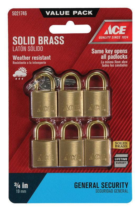 Ace 3/4 in. H X 3/4 in. W X 7/16 in. L Brass Double Locking Padlock