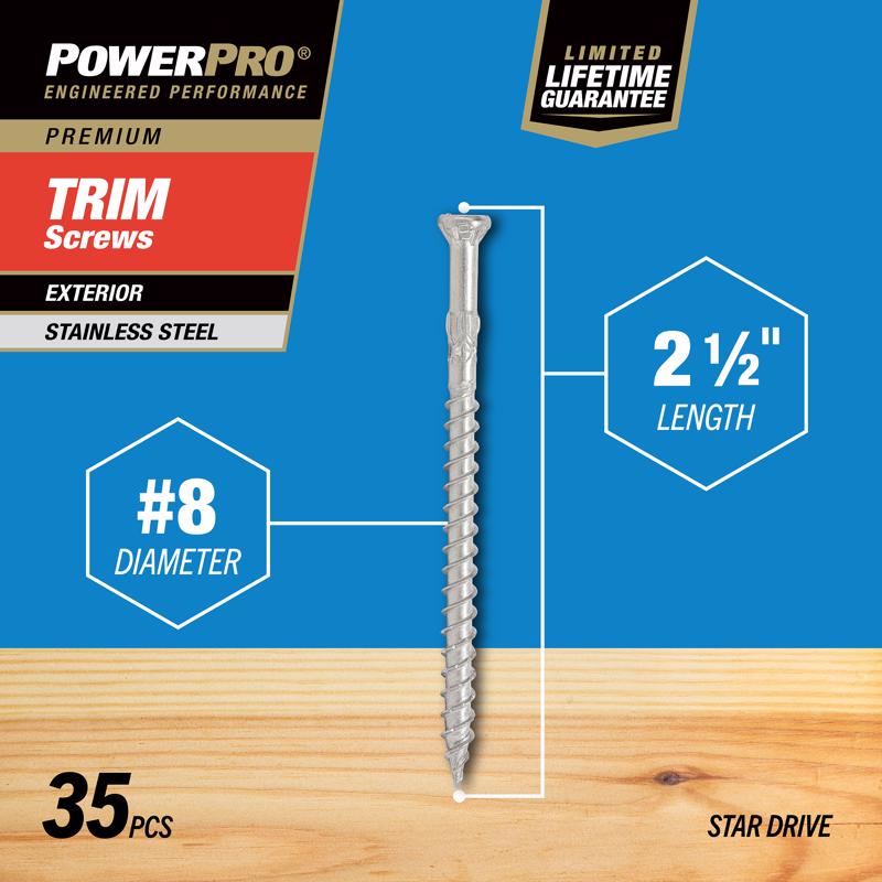 HILLMAN Power Pro No. 8 X 2-1/2 in. L Star Coarse Trim Screws 35 pk