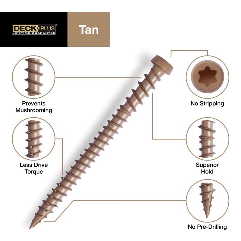 HILLMAN Deck Plus No. 10 Ga. X 3 in. L Tan Star Flat Head Composite Deck Screws 1 lb 54 pk