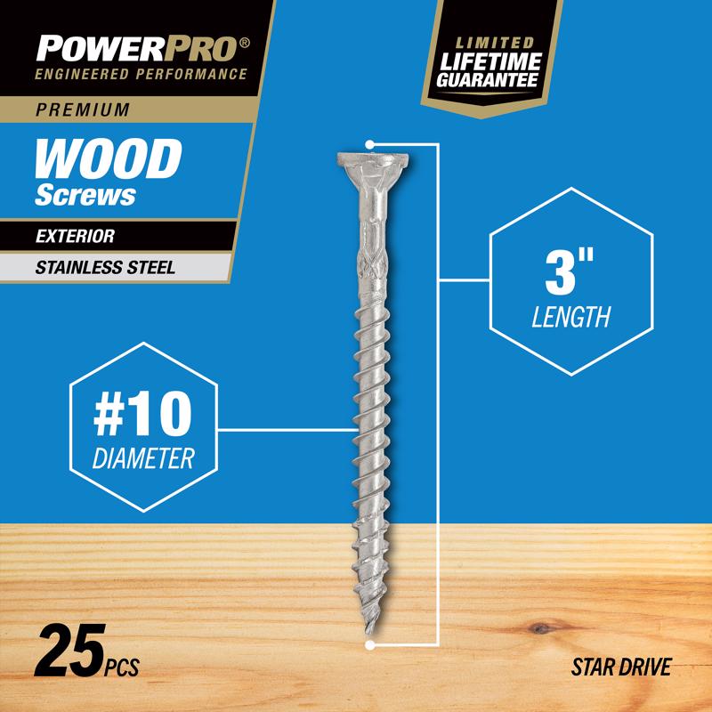 HILLMAN Power Pro No. 10 X 3 in. L Star Coarse Exterior Wood Screw 25 pk