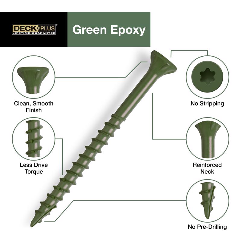 HILLMAN Deck Plus No. 8 Ga. X 1-1/4 in. L Green Star Flat Head Exterior Deck Screws 1 lb 186 pk