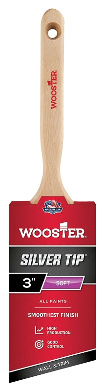 Wooster Silver Tip 5221-3 Paint Brush, 3 in W, 2-15/16 in L Bristle, Polyester Bristle, Angular Handle