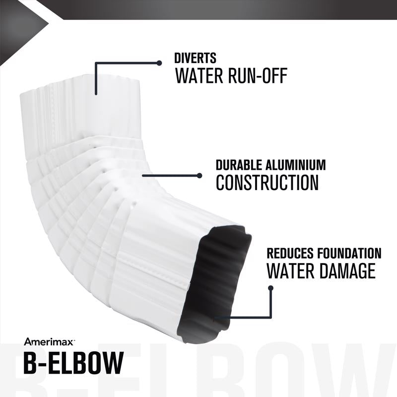 Amerimax 3 in. H X 4 in. W X 12 in. L White Aluminum B Gutter Elbow