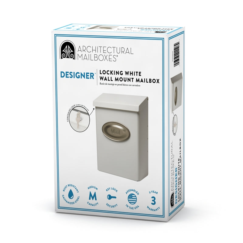 Gibraltar Mailboxes Designer Series DVKW0000 Mailbox, 440 cu-in Capacity, Steel, Galvanized/Powder-Coated, White