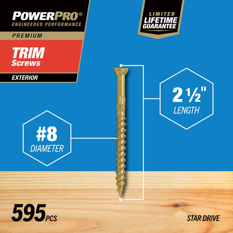 HILLMAN Power Pro No. 8 X 2-1/2 in. L Star Coarse Trim Screws 595 pk