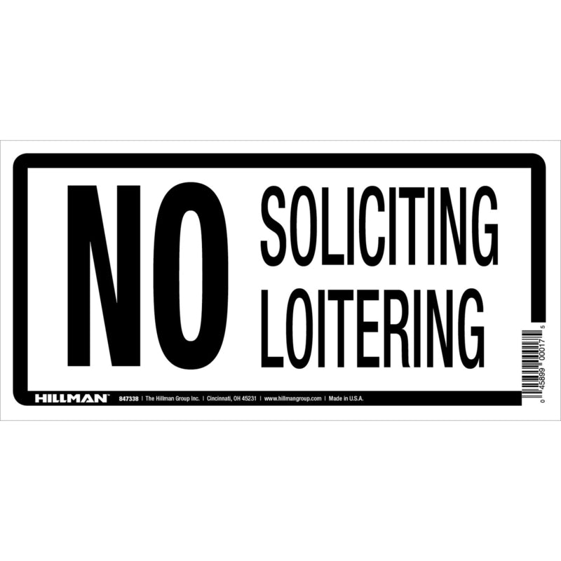 HILLMAN English White No Soliciting Sign 5 in. H X 10 in. W, Pack of 6