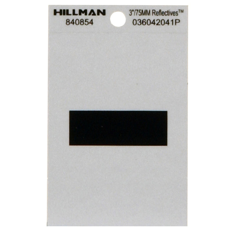 HILLMAN 3 in. Reflective Black Vinyl Self-Adhesive Special Character Hyphen 1 pc, Pack of 6