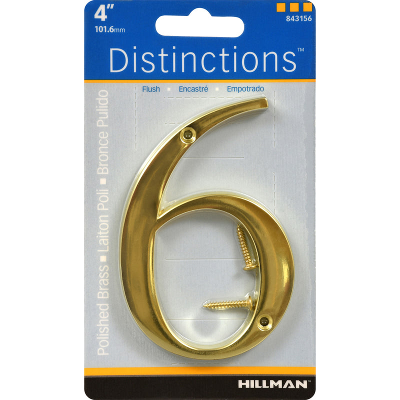 HILLMAN Distinctions 4 in. Gold Zinc Die-Cast Screw-On Number 6 1 pc, Pack of 3