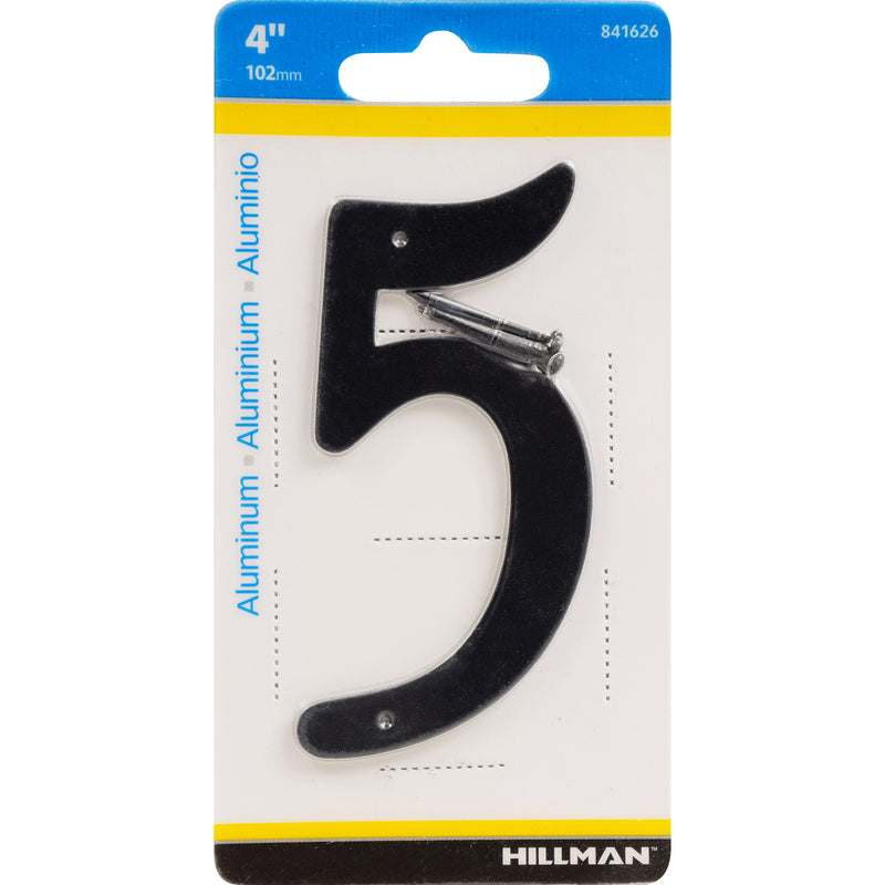 HILLMAN 4 in. Black Aluminum Nail-On Number 5 1 pc, Pack of 3