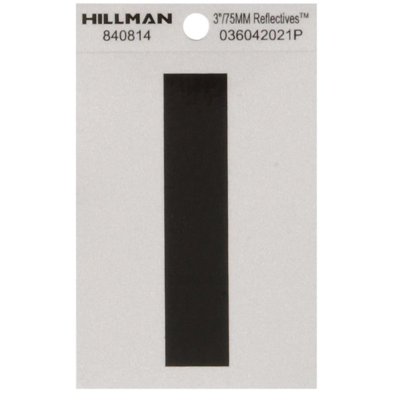 HILLMAN 3 in. Reflective Black Vinyl Self-Adhesive Letter I 1 pc, Pack of 6