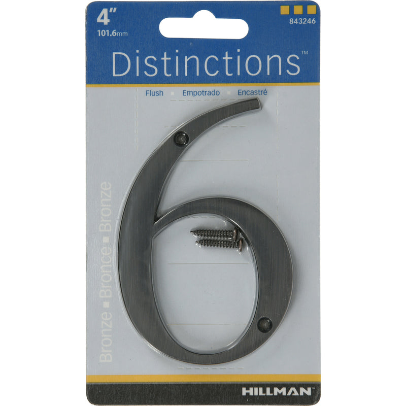 HILLMAN Distinctions 4 in. Bronze Zinc Die-Cast Screw-On Number 6 1 pc, Pack of 3