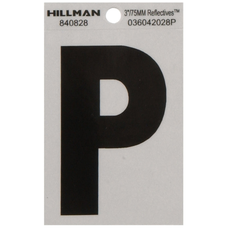 HILLMAN 3 in. Reflective Black Vinyl Self-Adhesive Letter P 1 pc, Pack of 6