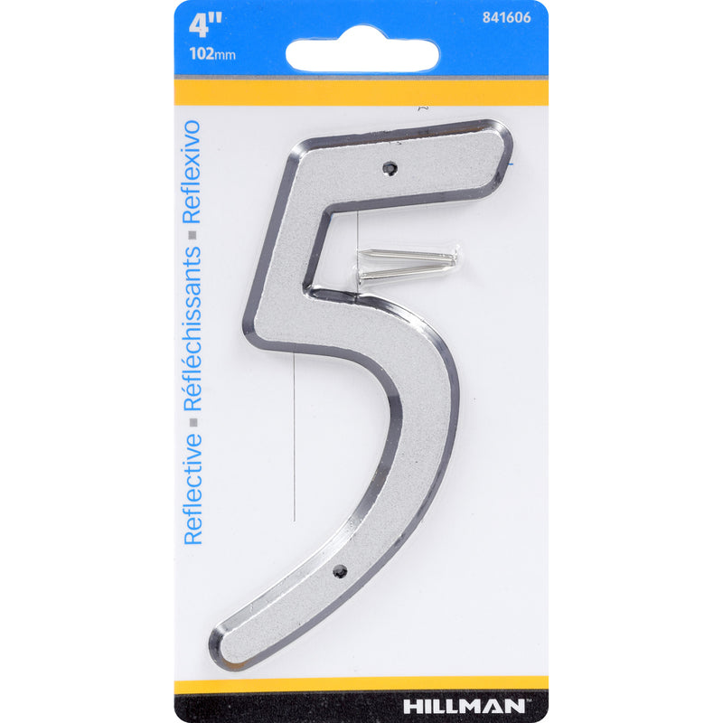 HILLMAN 4 in. Reflective Silver Plastic Nail-On Number 5 1 pc, Pack of 3