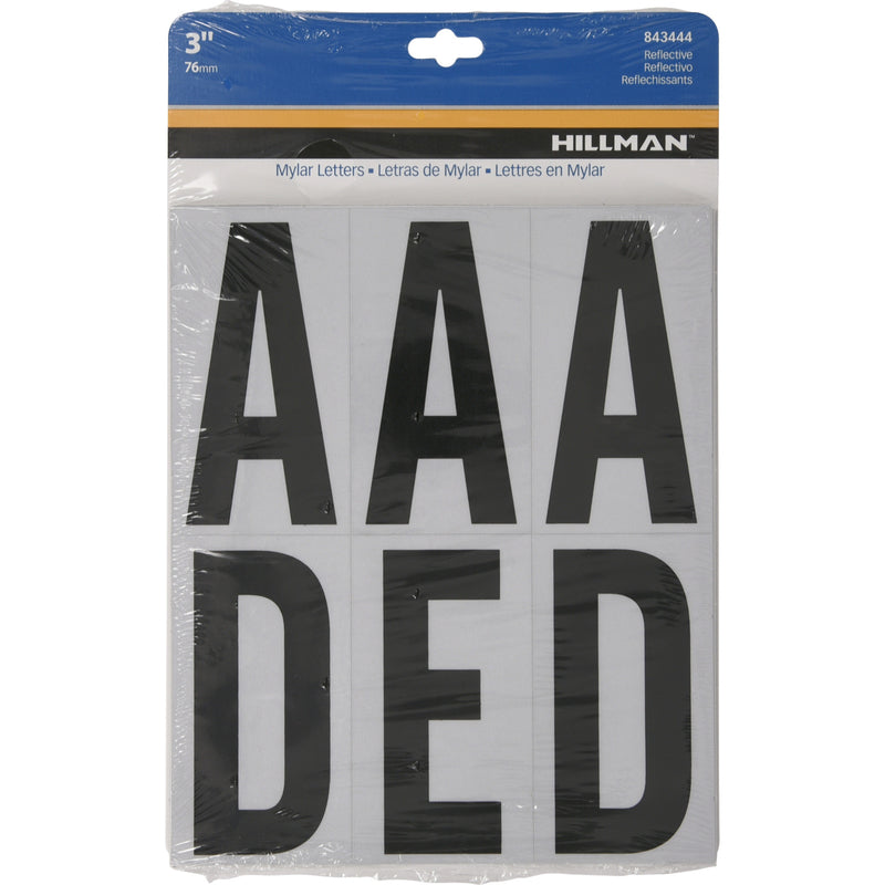 HILLMAN 3 in. Reflective Black Vinyl Self-Adhesive Letter Set A-Z 54 pc, Pack of 6