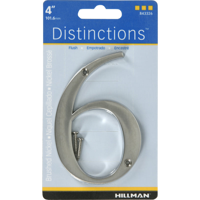 HILLMAN Distinctions 4 in. Silver Zinc Die-Cast Screw-On Number 6 1 pc, Pack of 3