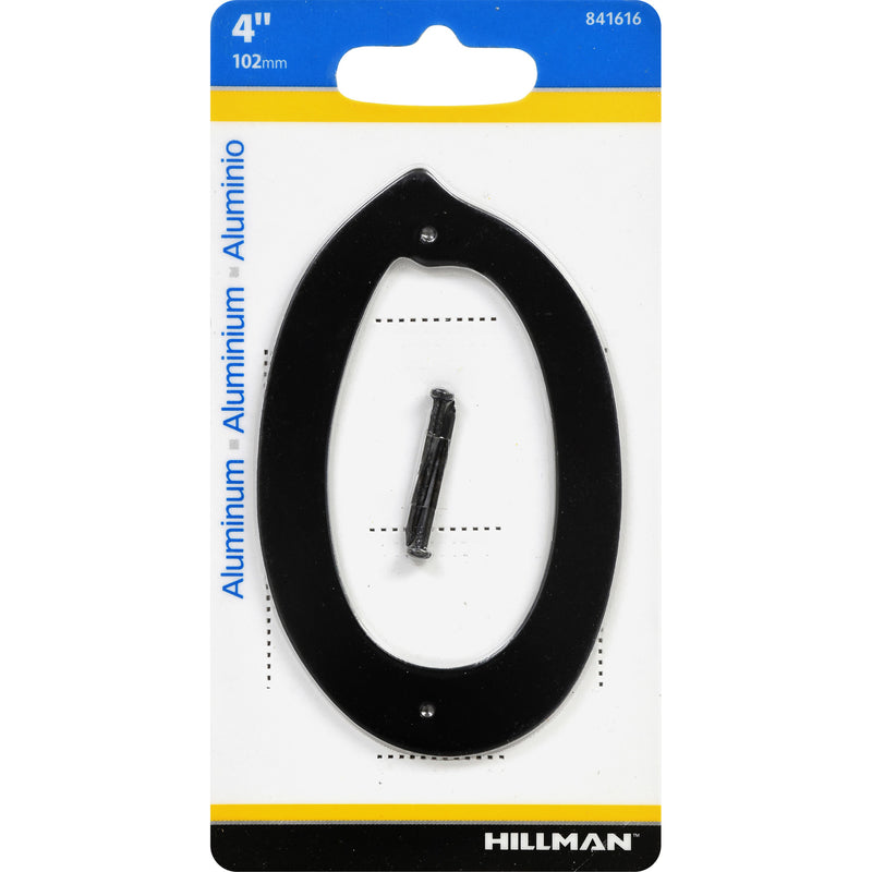 HILLMAN 4 in. Black Aluminum Nail-On Number 0 1 pc, Pack of 3