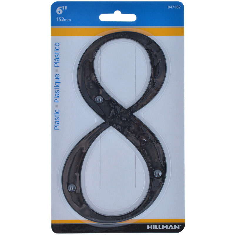 HILLMAN 6 in. Black Plastic Nail-On Number 8 1 pc, Pack of 3
