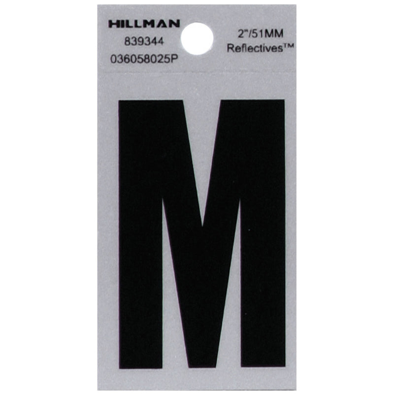 HILLMAN 2 in. Reflective Black Vinyl Self-Adhesive Letter M 1 pc, Pack of 6