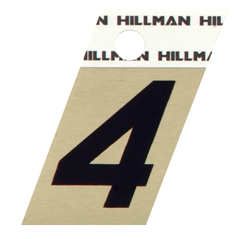 HILLMAN 1.5 in. Reflective Black Aluminum Self-Adhesive Number 4 1 pc, Pack of 6