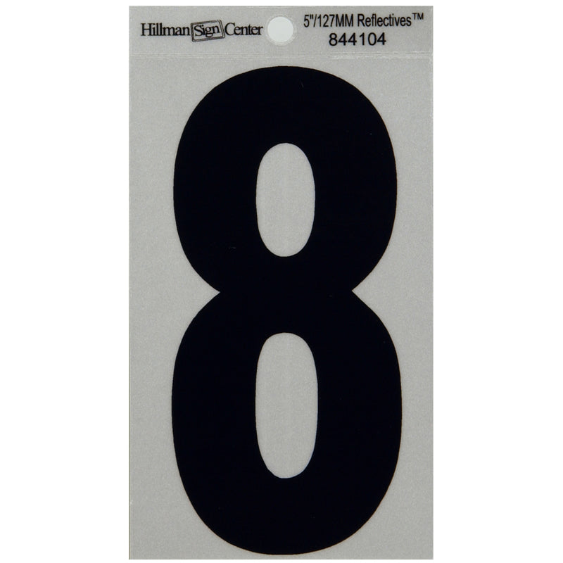 HILLMAN 5 in. Reflective Black Vinyl Self-Adhesive Number 8 1 pc, Pack of 6