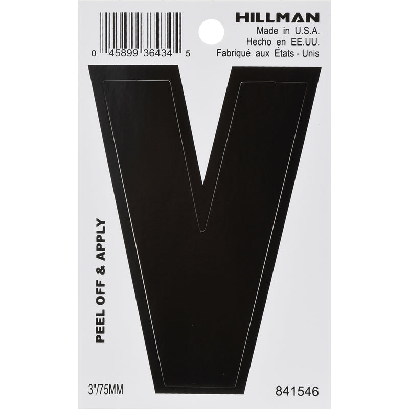 HILLMAN 3 in. Black Vinyl Self-Adhesive Letter V 1 pc, Pack of 6