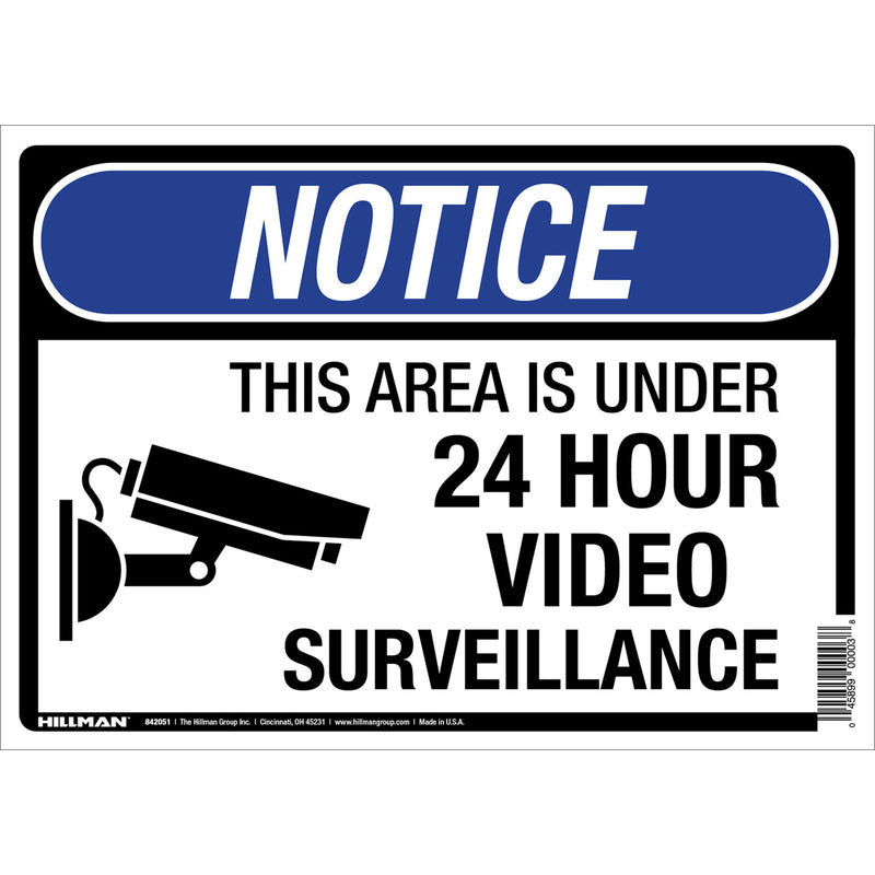 HILLMAN English White Security Sign 10 in. H X 14 in. W, Pack of 6