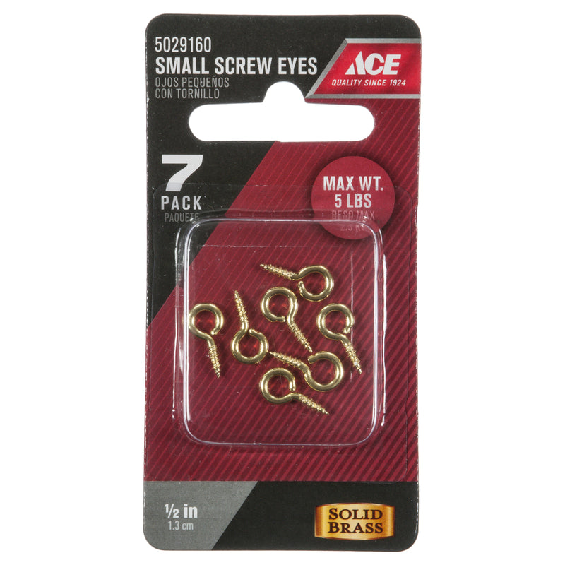 Ace 1/8 in. D X 1/2 in. L Polished Brass Screw Eye 5 lb. cap. 7 pk, Pack of 5