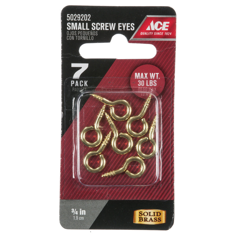 Ace 7/64 in. D X 3/4 in. L Polished Brass Screw Eye 30 lb. cap. 7 pk, Pack of 5