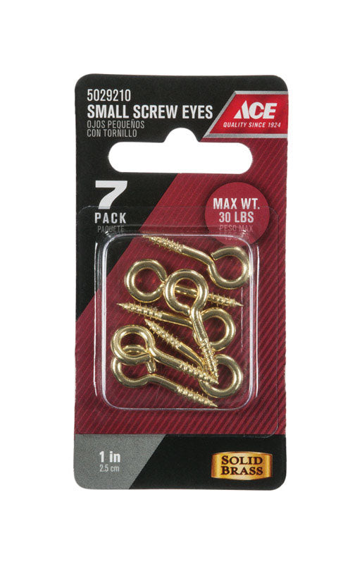 Ace 1/8 in. D X 1 in. L Polished Brass Screw Eye 30 lb. cap. 7 pk, Pack of 5