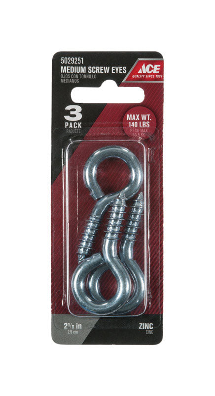 Ace 9/32 in. D X 2-1/8 in. L Zinc-Plated Steel Screw Eye 140 lb. cap. 3 pk, Pack of 5