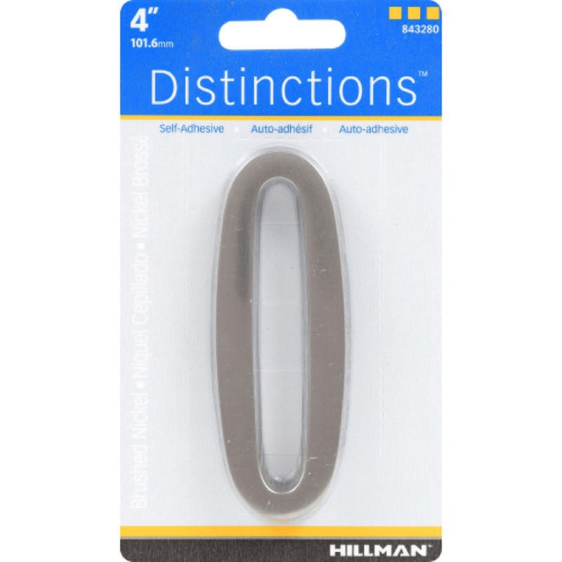 HILLMAN Distinctions 4 in. Silver Zinc Die-Cast Self-Adhesive Number 0 1 pc, Pack of 3