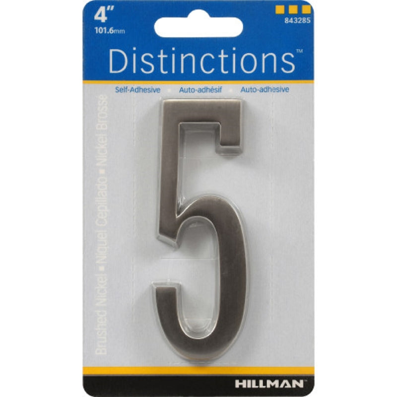 HILLMAN Distinctions 4 in. Silver Zinc Die-Cast Self-Adhesive Number 5 1 pc, Pack of 3