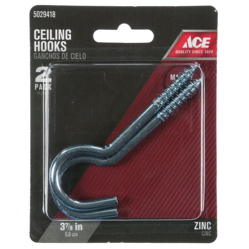 Ace Small Zinc-Plated Silver Steel 3-7/8 in. L Ceiling Hook 80 lb 2 pk, Pack of 5
