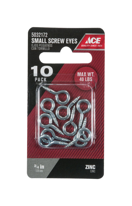 Ace 7/64 in. D X 3/4 in. L Zinc-Plated Steel Screw Eye 40 lb. cap. 10 pk, Pack of 5