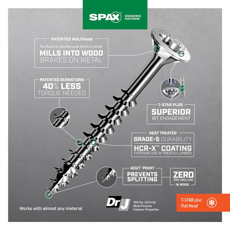 SPAX Multi-Material No. 10 Label X 3 in. L T-20+ Flat Head Serrated Construction Screws