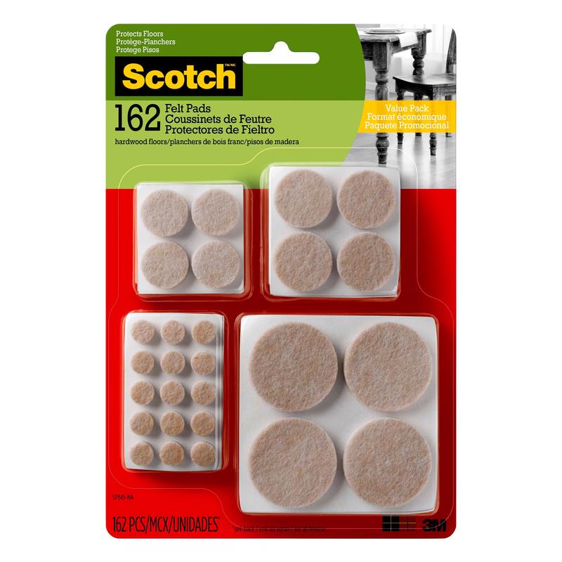 3M Scotch Felt Self Adhesive Protective Pad Beige Round Assorted in. W 162 pk, Pack of 4