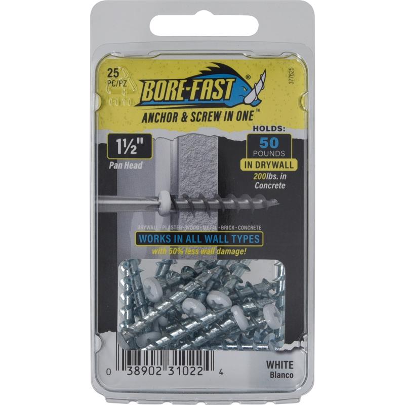 Bore-Fast 3/16 in. D X 1-1/2 in. L Steel Pan Head Screw and Anchor 25 pc, Pack of 5