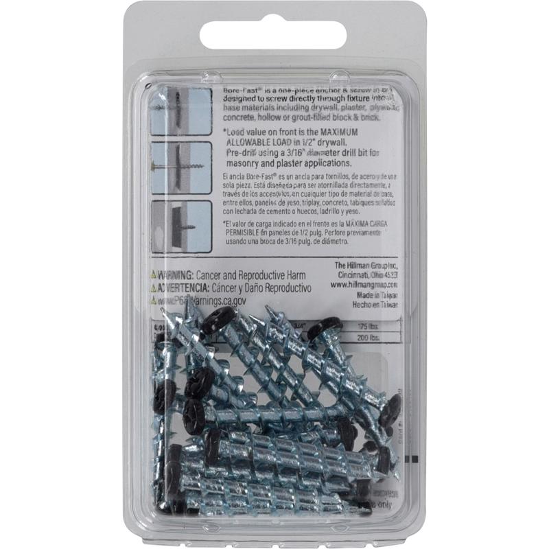 Bore-Fast 3/16 in. D X 1-1/2 in. L Steel Pan Head Screw and Anchor 25 pc, Pack of 5