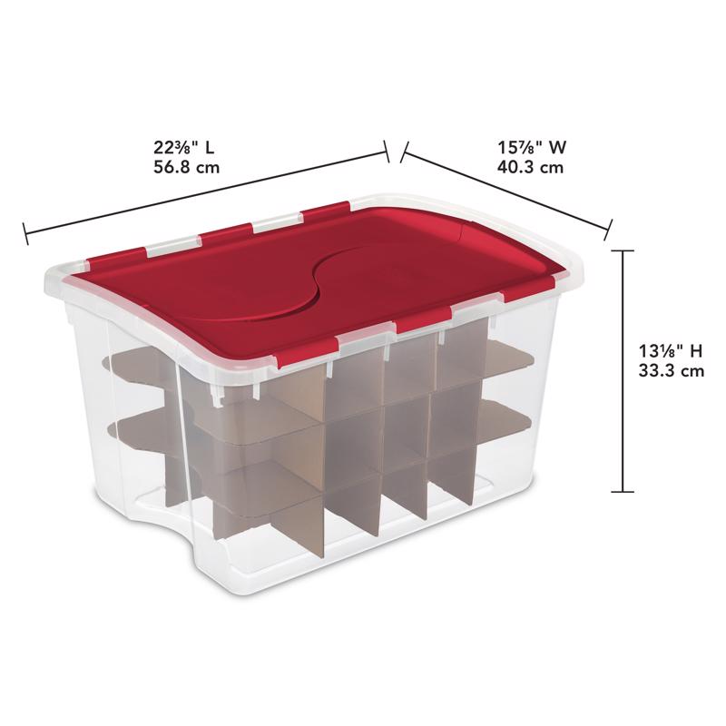 Sterilite 48 qt Clear/Red Ornament Storage Box w/Hinged Lid 13.13 in. H X 22.38 in. W X 15.88 in. D, Pack of 6