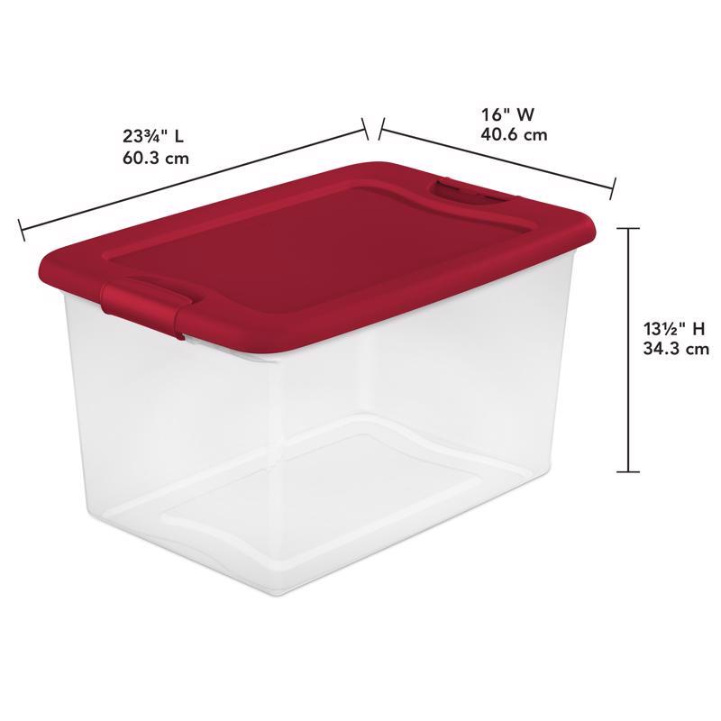 Sterilite 64 qt Clear/Red Latching Storage Box 13.5 in. H X 23.75 in. W X 16 in. D, Pack of 6