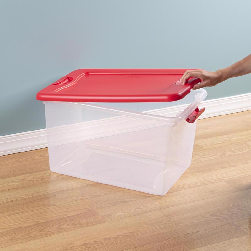 Sterilite 64 qt Clear/Red Latching Storage Box 13.5 in. H X 23.75 in. W X 16 in. D, Pack of 6