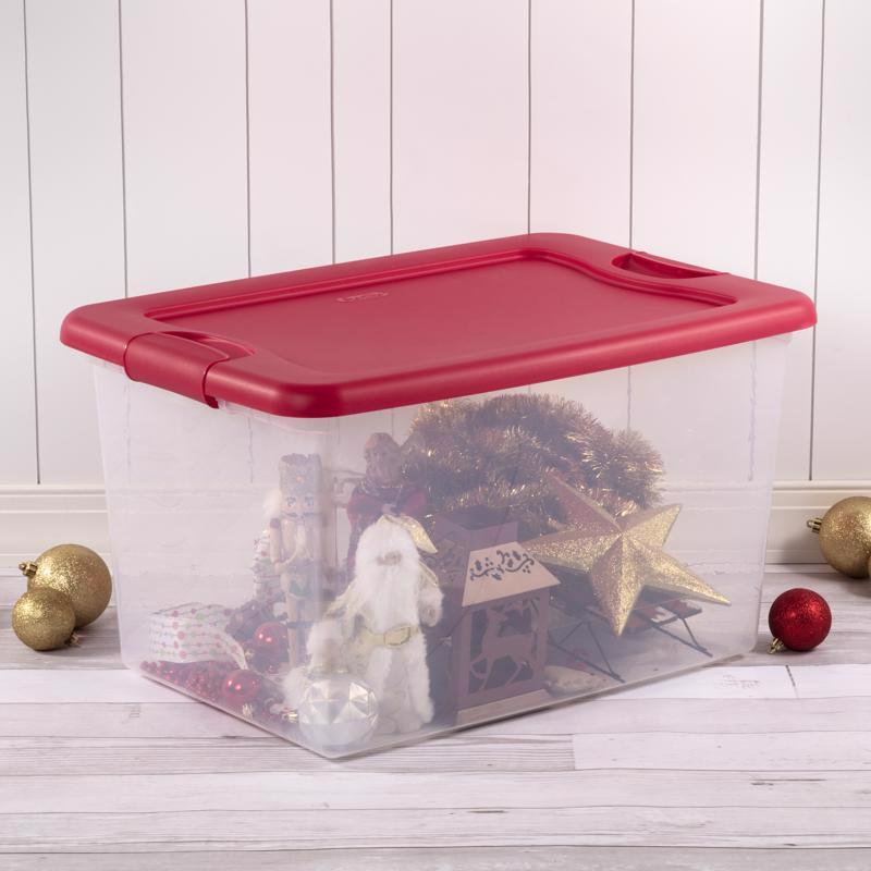 Sterilite 64 qt Clear/Red Latching Storage Box 13.5 in. H X 23.75 in. W X 16 in. D, Pack of 6