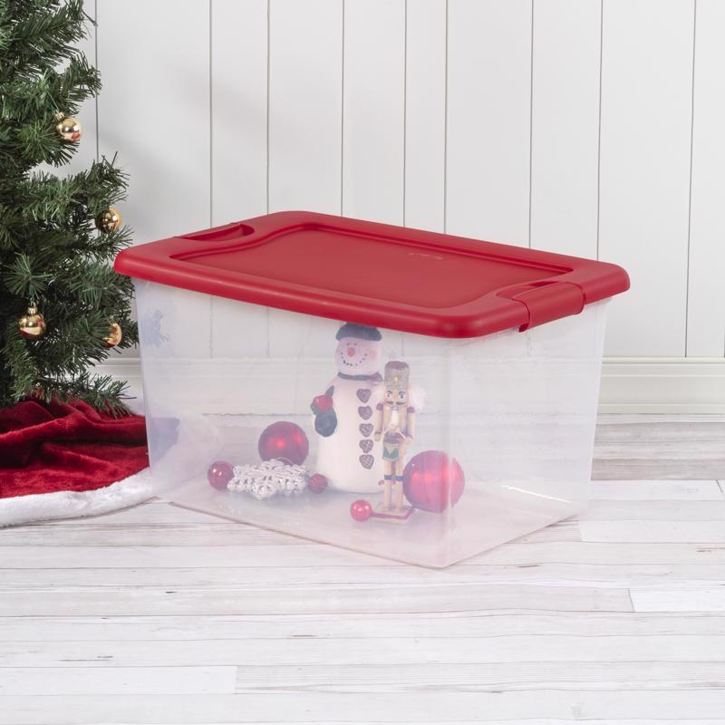 Sterilite 64 qt Clear/Red Latching Storage Box 13.5 in. H X 23.75 in. W X 16 in. D, Pack of 6