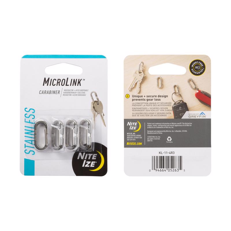 Nite Ize Micro Link Stainless Steel Silver Carabiner Key Chain, Pack of 4
