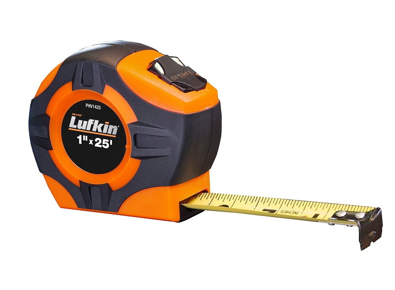 Crescent Lufkin PHV1425DN Tape Measure, A4 Blade, 25 ft L Blade, 1 in W Blade, Steel Blade, ABS Case, Orange Case