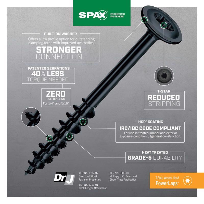 SPAX PowerLags 1/4 in. X 6 in. L Washer High Corrosion Resistant Carbon Steel Lag Screw 1 pk, Pack of 50
