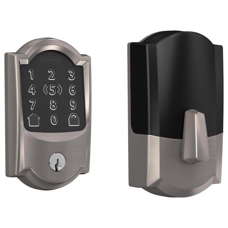 Schlage Encode Plus Satin Nickel Metal WiFi Deadbolt with Camelot Trim
